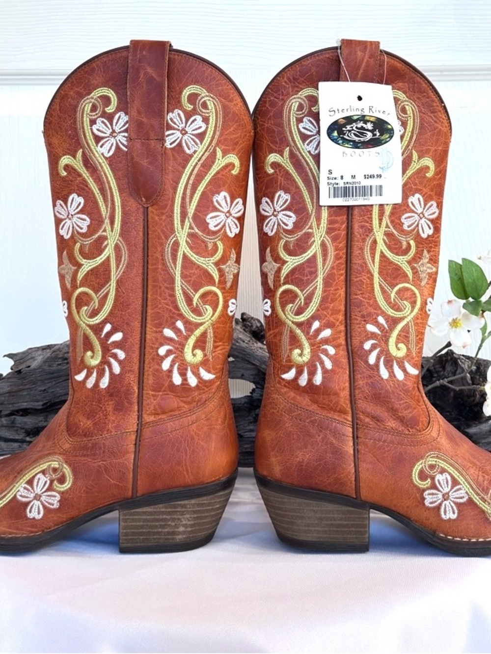 STERLING RIVER ~ Rusty Orange Color w/Mexican Artisan Embroidered Western Boots